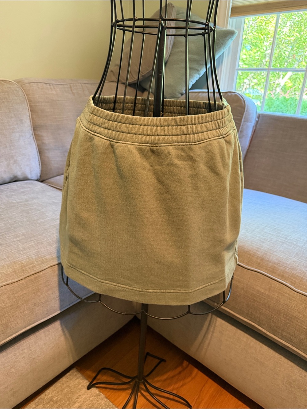 aerie Olive Green Cotton Mini Skirt with Elastic Waistband